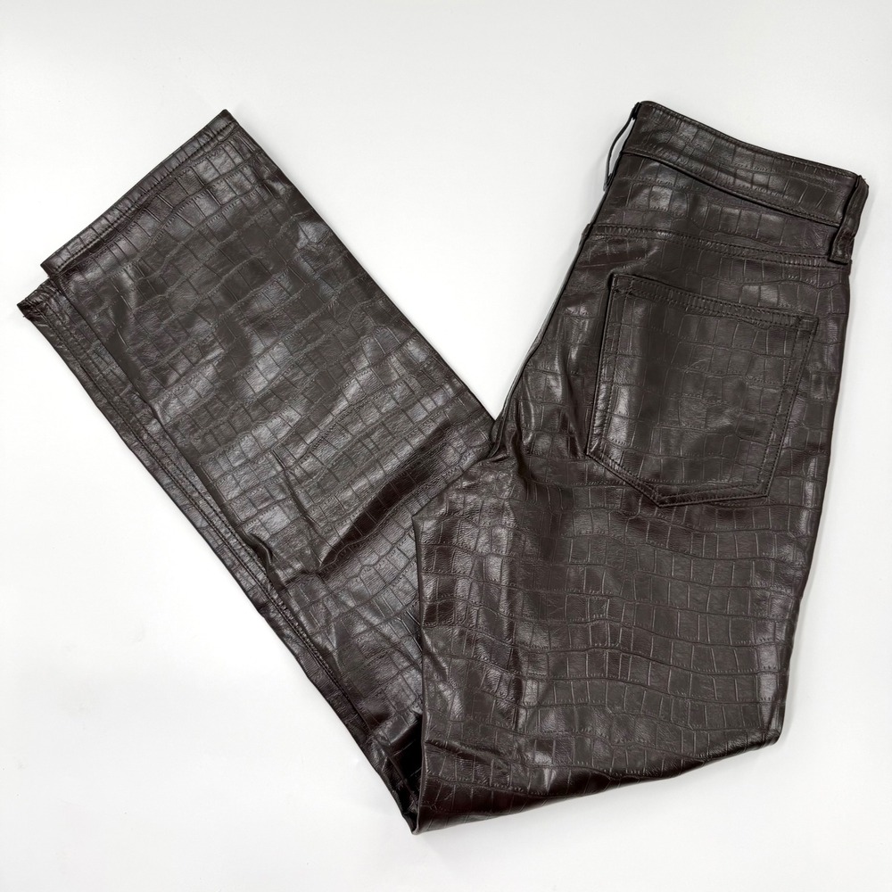 Gap Cheeky Straight Pants Womens 28 6L Brown Croc Faux Leather High Rise Exc